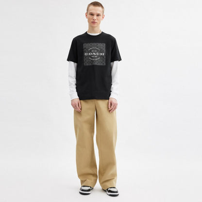 Coach Signature Square T Shirt In Organic Cotton Black