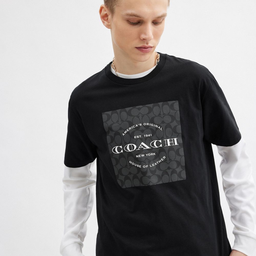 Coach Signature Square T Shirt In Organic Cotton Black