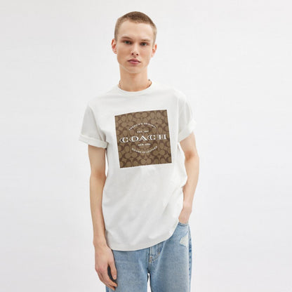 Coach Signature Square T Shirt In Organic Cotton White