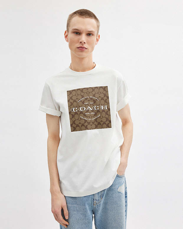 Signature Square T Shirt In Organic Cotton White White