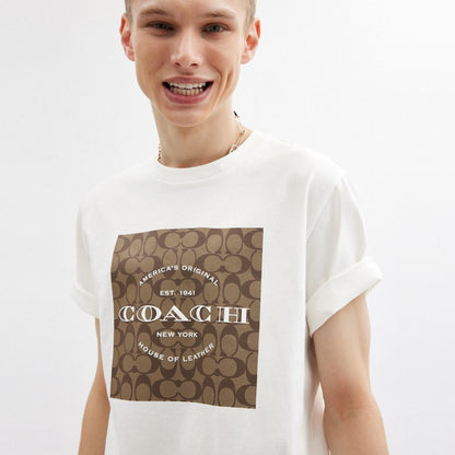Coach Signature Square T Shirt In Organic Cotton White