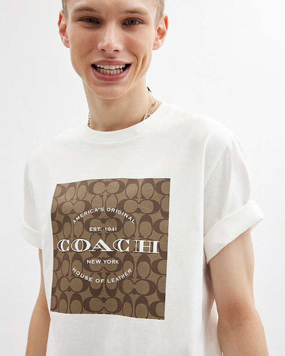 Signature Square T Shirt In Organic Cotton White White