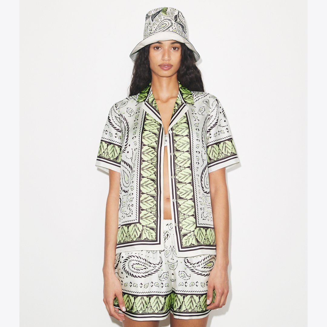 Tory Burch Cockatoo Printed Bucket Hat Mint Cockatoo