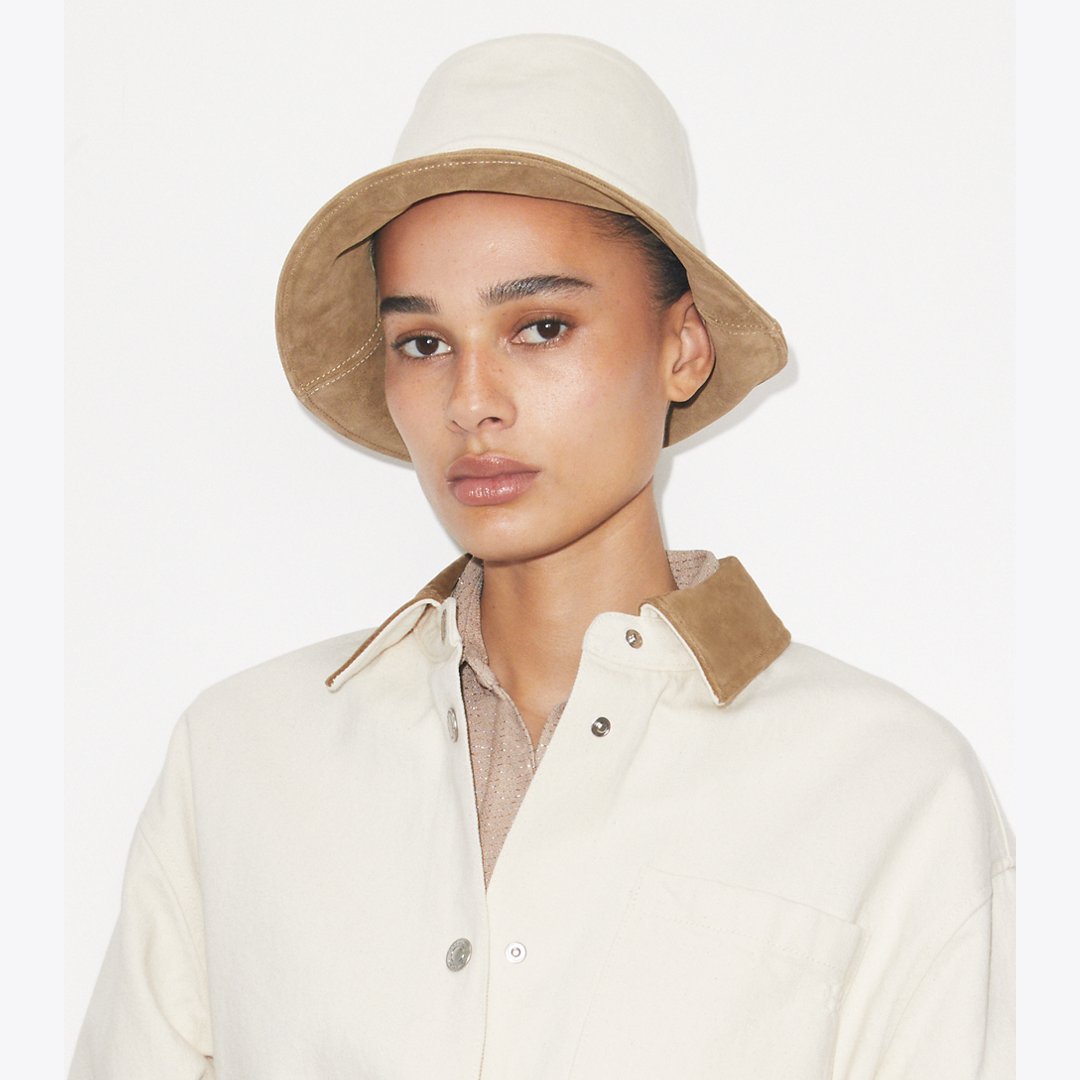 Tory Burch Colorblock Bucket Hat Beige