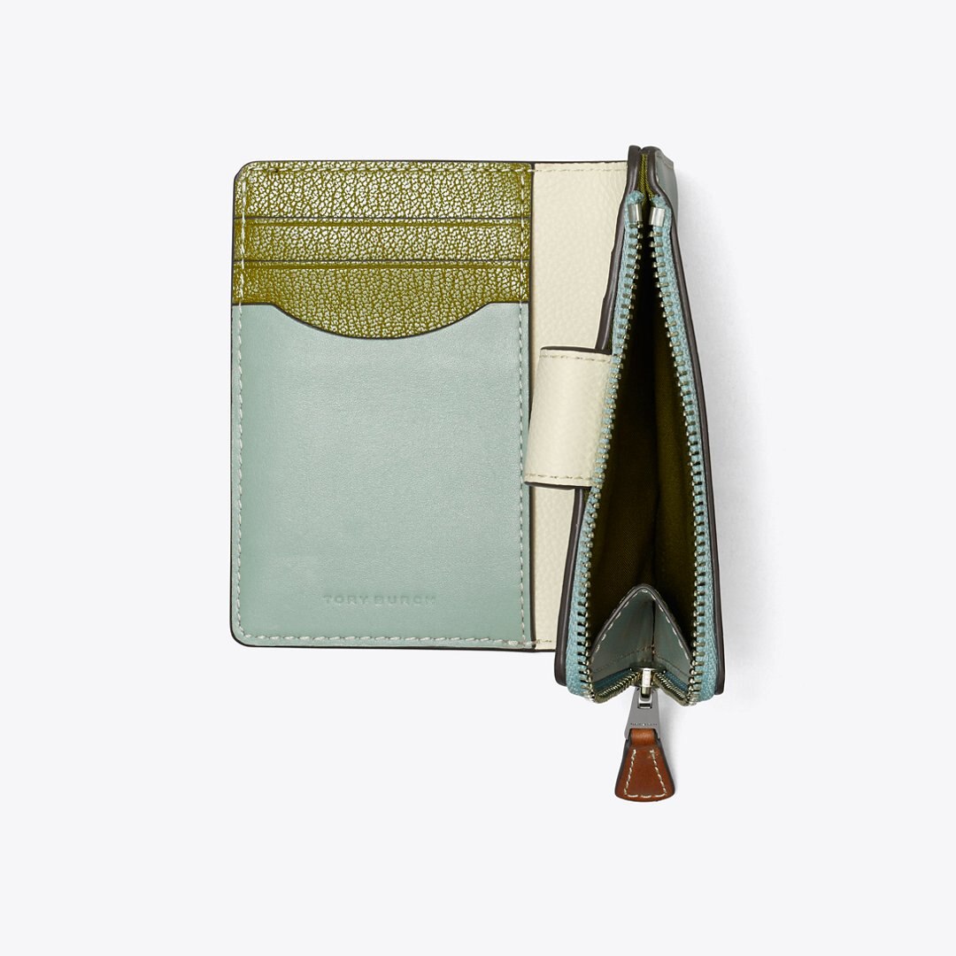 Tory Burch Colorblock Pea Pod Bi-Fold Wallet Blue Celadon