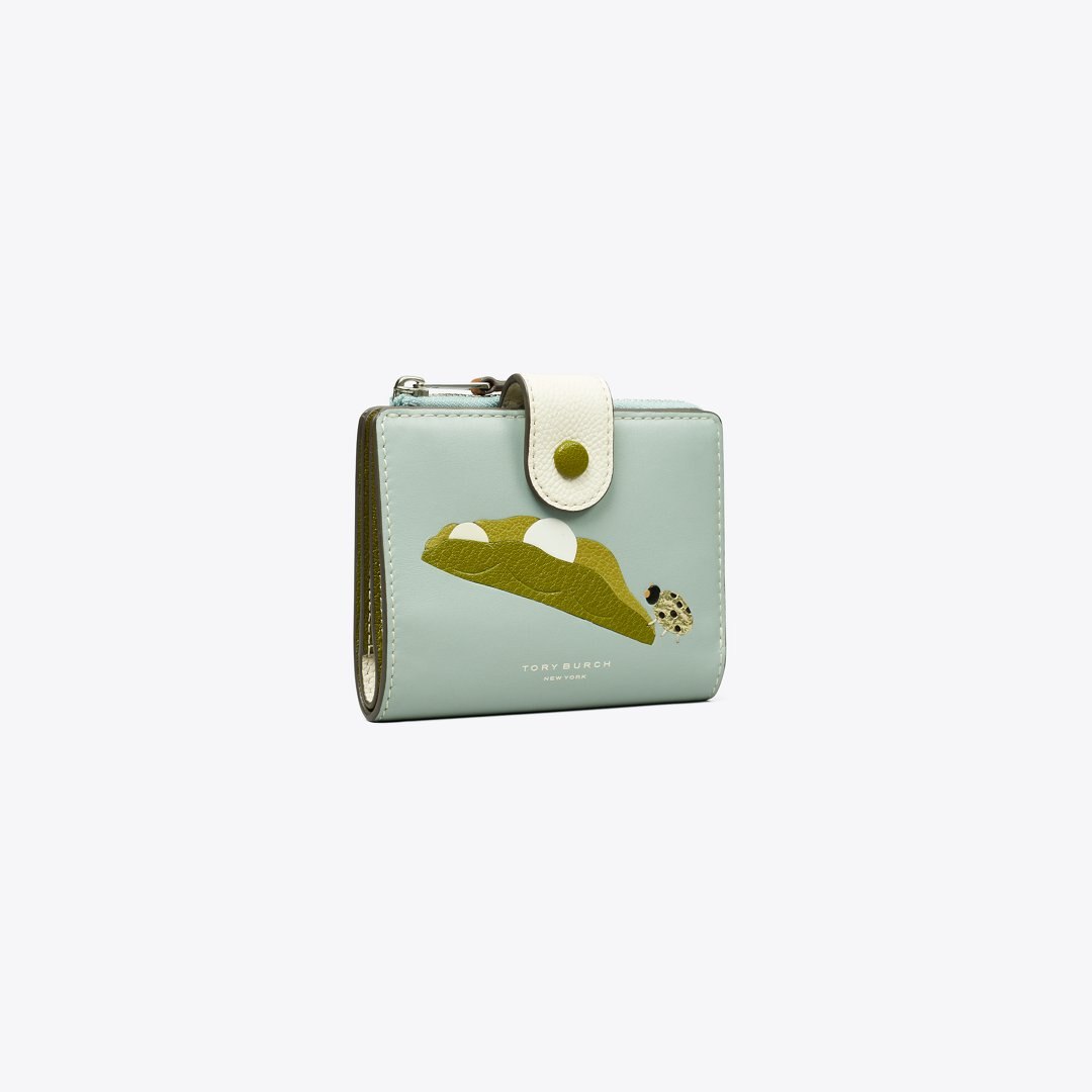 Tory Burch Colorblock Pea Pod Bi-Fold Wallet Blue Celadon