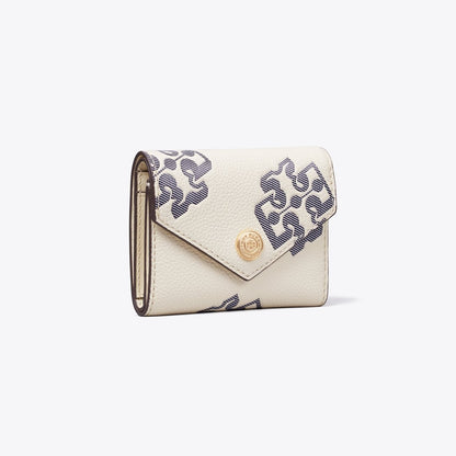 Tory Burch Contrast Embossed Envelope Small Wallet Light Cream / Navy