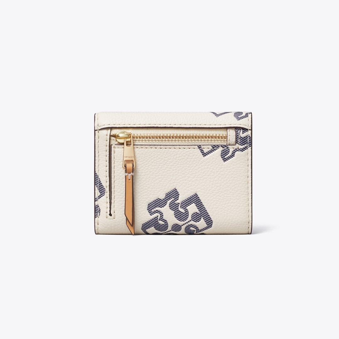 Tory Burch Contrast Embossed Envelope Small Wallet Light Cream / Navy