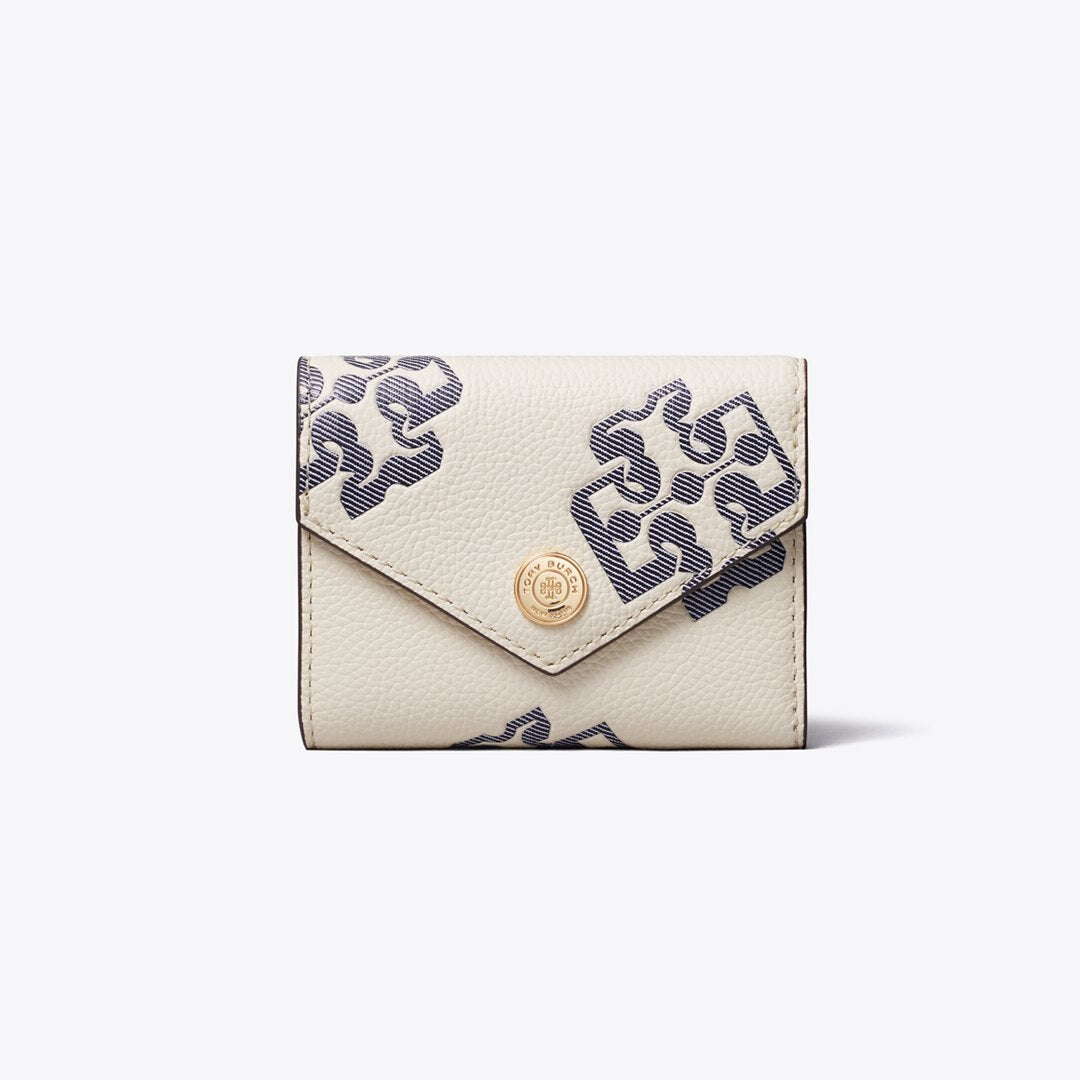 Tory Burch Contrast Embossed Envelope Small Wallet Light Cream / Navy