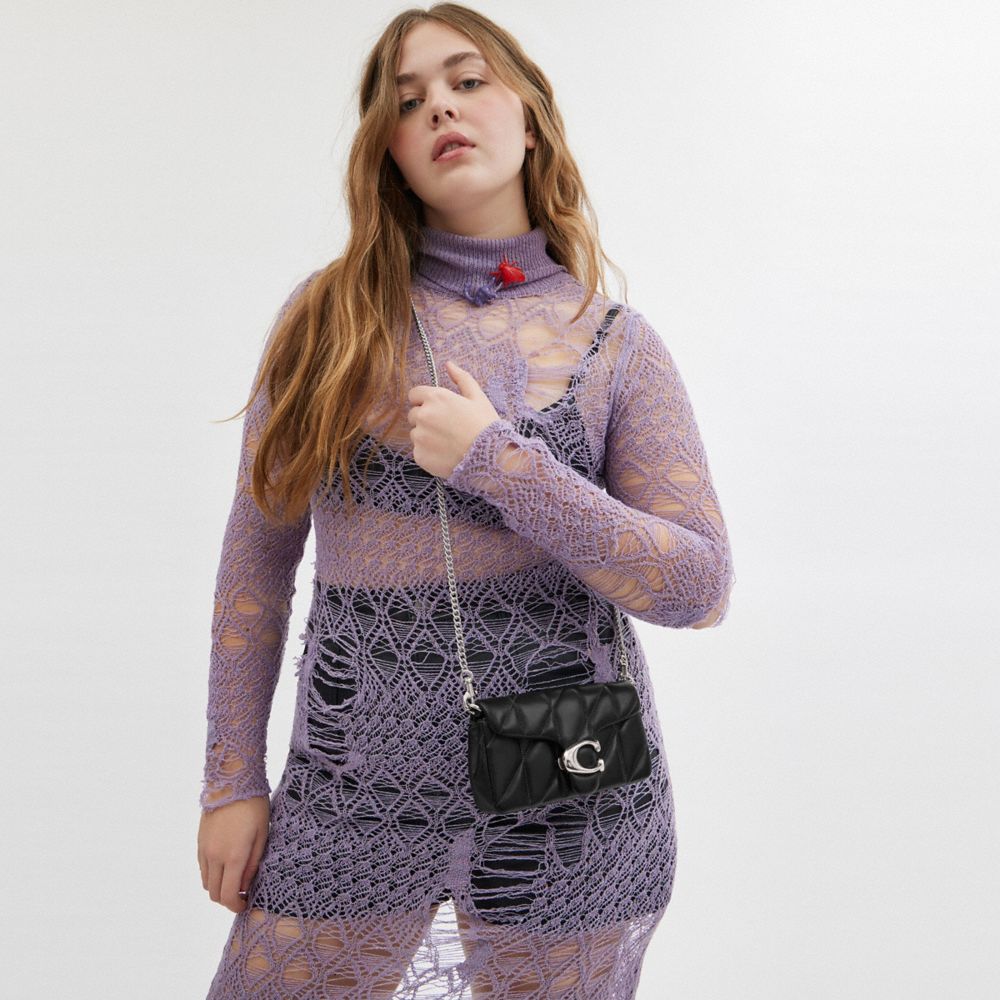 Coach Tabby Crossbody Wristlet With Pillow Quilting Silver Black