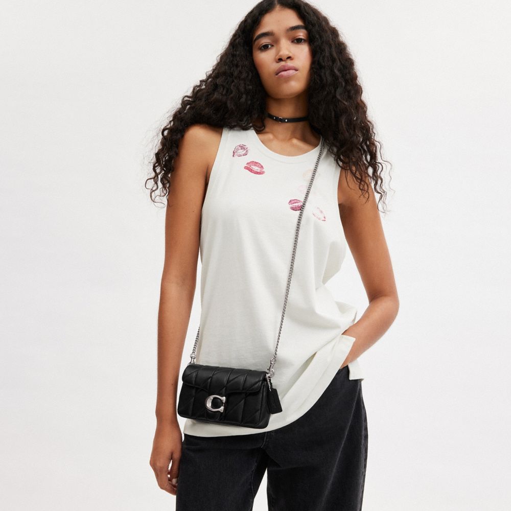 Coach Tabby Crossbody Wristlet With Pillow Quilting Silver Black