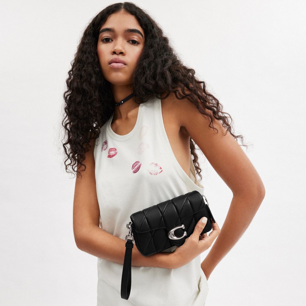 Coach Tabby Crossbody Wristlet With Pillow Quilting Silver Black