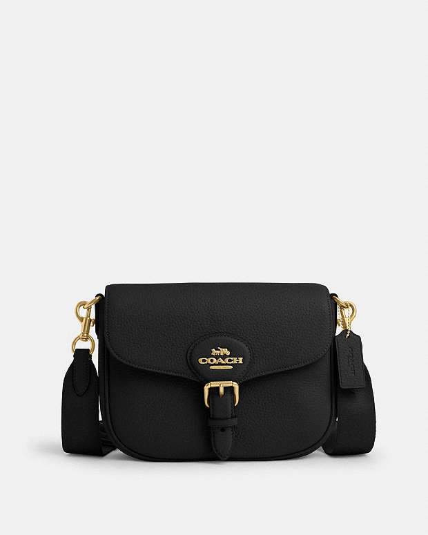 Coach Amelia Saddle Bag Pebbled Leather-Gold-Black