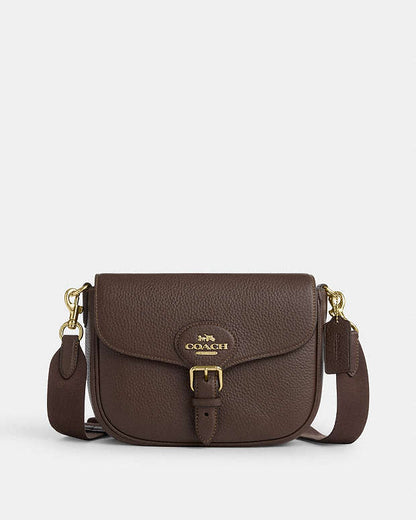Amelia Saddle Bag Pebbled Leather-Gold-Brown Pebbled Leather-Gold-Brown