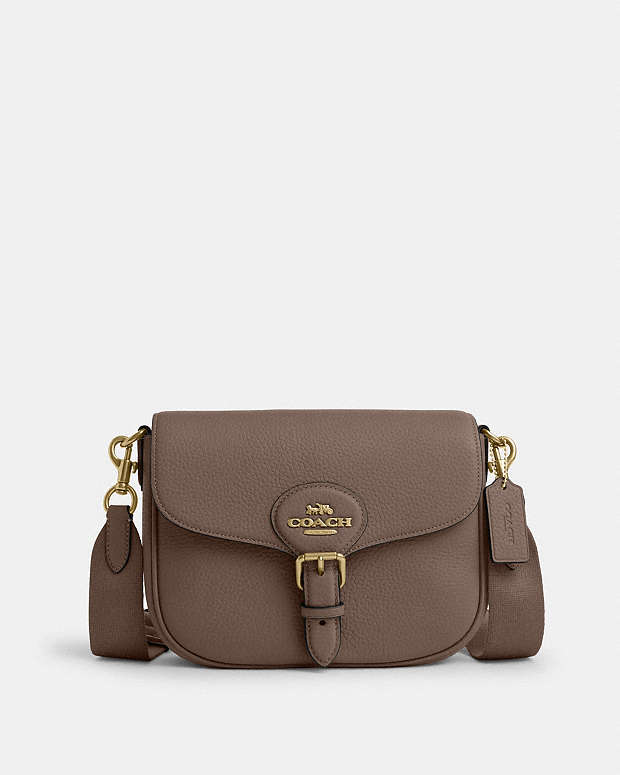 Amelia Saddle Bag Pebbled Leather-Gold-Dark Stone Pebbled Leather-Gold-Dark Stone