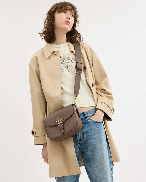 Amelia Saddle Bag Pebbled Leather-Gold-Dark Stone Pebbled Leather-Gold-Dark Stone