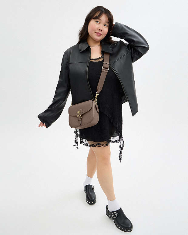 Amelia Saddle Bag Pebbled Leather-Gold-Dark Stone Pebbled Leather-Gold-Dark Stone