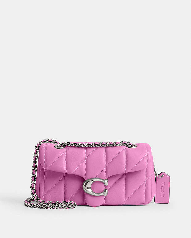 Tabby Shoulder Bag 20 With Pillow Quilting Nappa Leather-Silver-Fuschia Nappa Leather-Silver-Fuschia