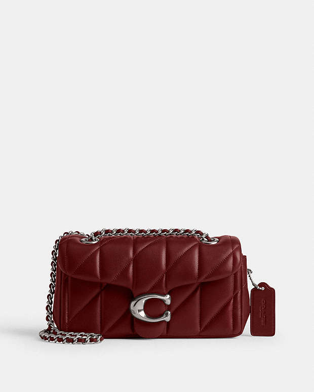 Tabby Shoulder Bag 20 With Pillow Quilting Nappa Leather-Silver-Dark Ruby Nappa Leather-Silver-Dark Ruby