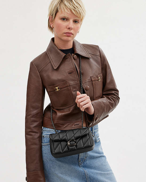 Tabby Shoulder Bag 20 With Pillow Quilting Nappa Leather-Pewter-Black Nappa Leather-Pewter-Black