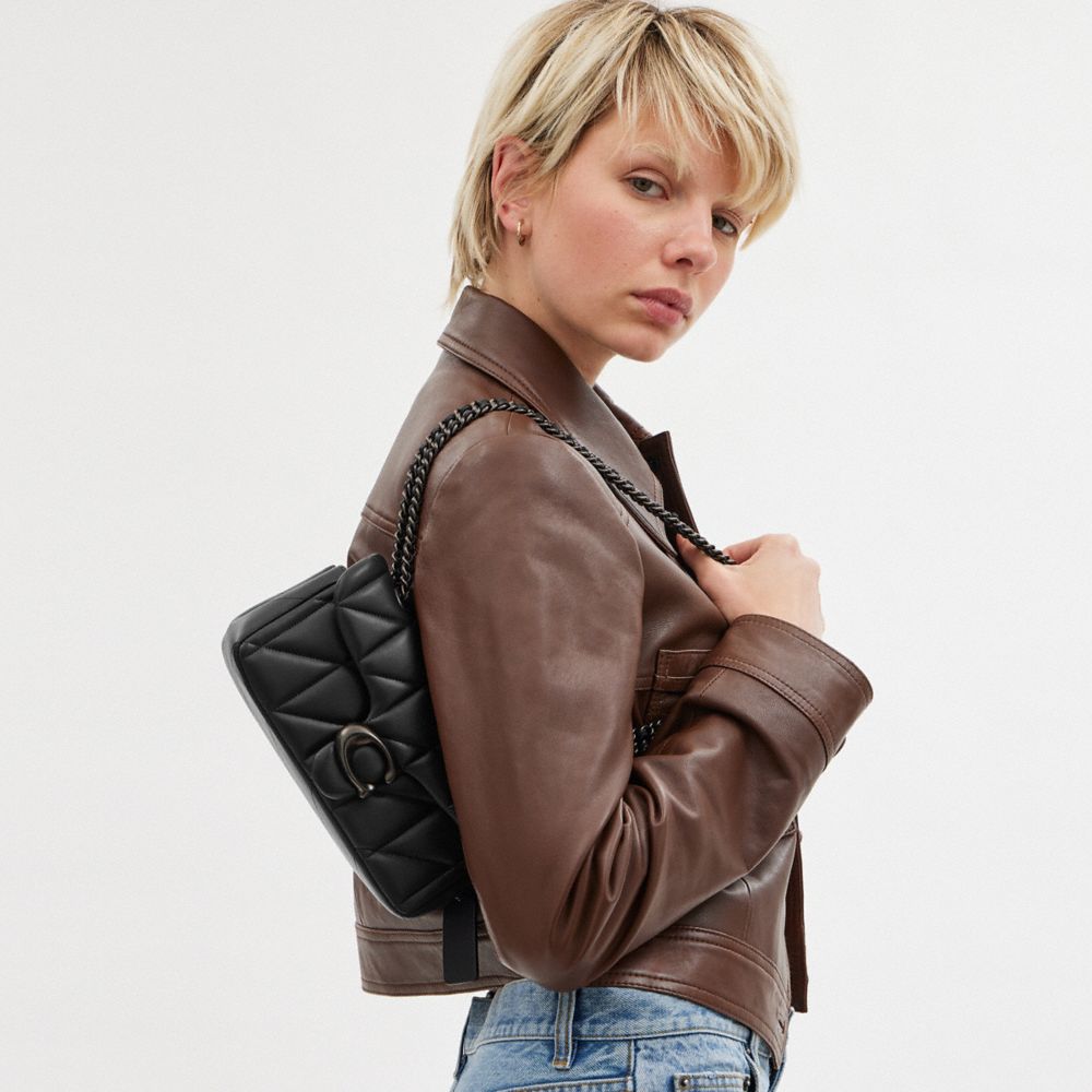 Tabby Shoulder Bag 20 With Pillow Quilting Nappa Leather-Pewter-Black Nappa Leather-Pewter-Black