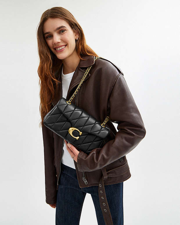 Tabby Shoulder Bag 26 With Pillow Quilting Nappa Leather-Brass-Black Nappa Leather-Brass-Black