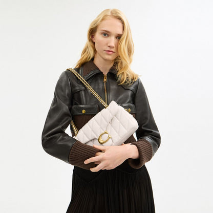 Coach Tabby Shoulder Bag 26 With Pillow Quilting Brass Chalk