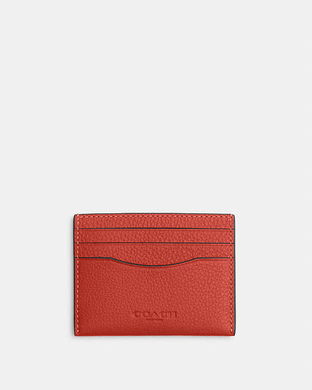 Slim Id Card Case Pebbled Leather-Mango Pebbled Leather-Mango