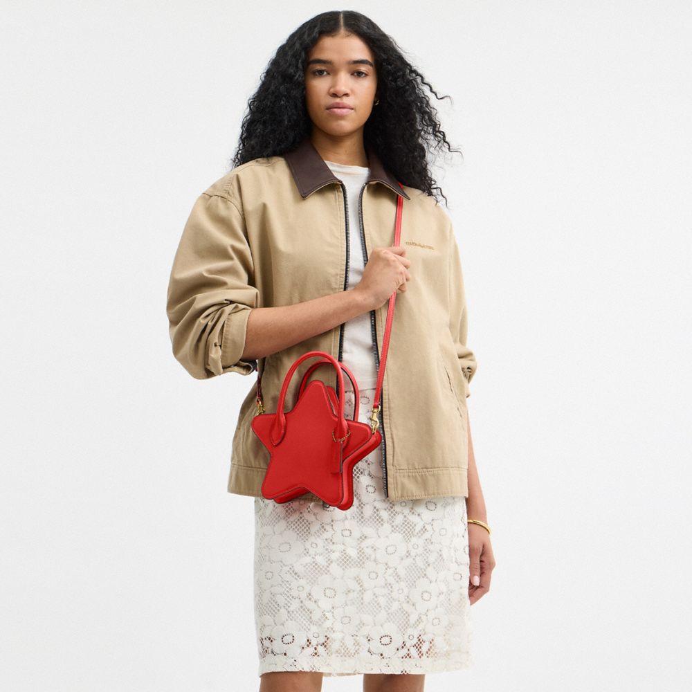 Coach Star Bag In Regenerative Leather Brass Sport Red