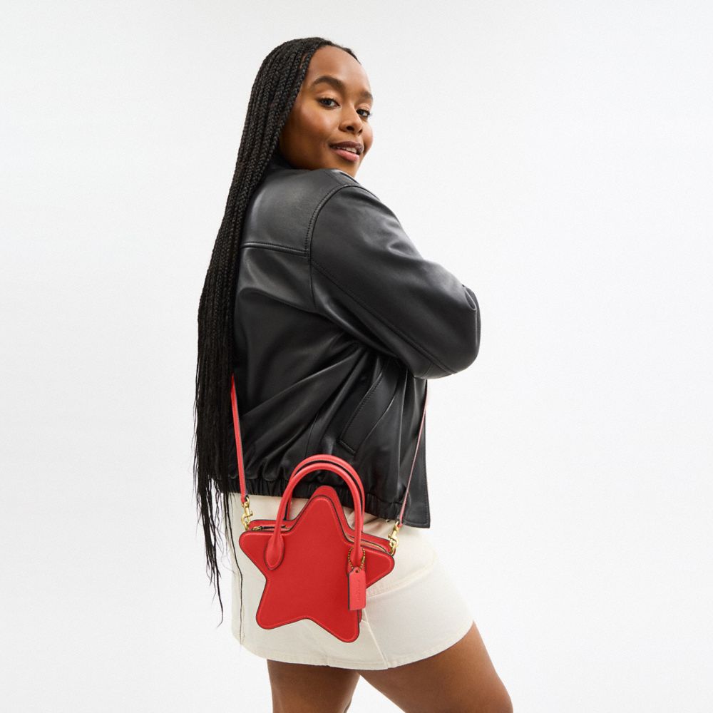 Coach Star Bag In Regenerative Leather Brass Sport Red