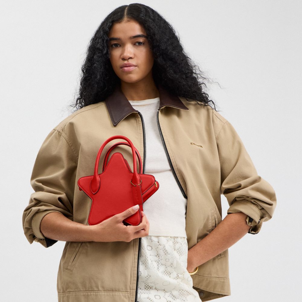 Coach Star Bag In Regenerative Leather Brass Sport Red