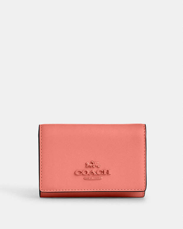 Micro Wallet Leather-Gold-Bright Coral Leather-Gold-Bright Coral