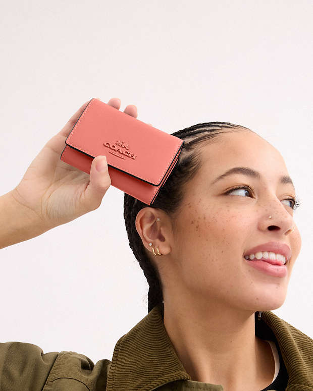 Micro Wallet Leather-Gold-Bright Coral Leather-Gold-Bright Coral
