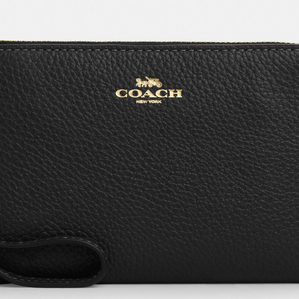 Coach Corner Zip Wristlet Gold/Black