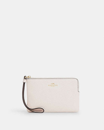 Corner Zip Wristlet Pebbled Leather-Gold-Chalk Pebbled Leather-Gold-Chalk