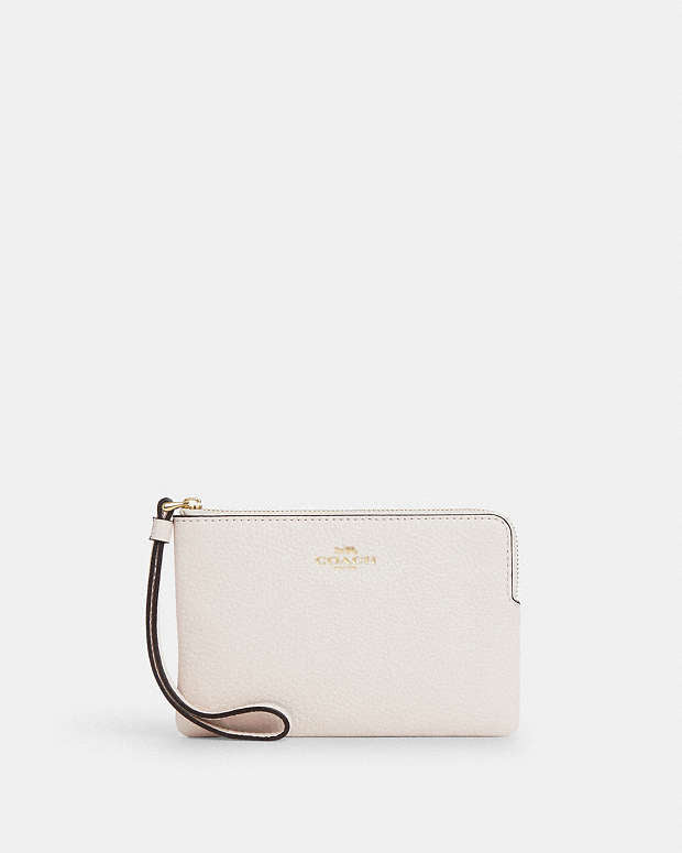 Corner Zip Wristlet Pebbled Leather-Gold-Chalk Pebbled Leather-Gold-Chalk