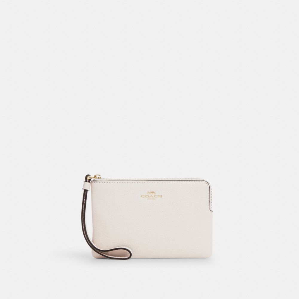 Corner Zip Wristlet Pebbled Leather-Gold-Chalk Pebbled Leather-Gold-Chalk