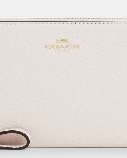 Corner Zip Wristlet Pebbled Leather-Gold-Chalk Pebbled Leather-Gold-Chalk
