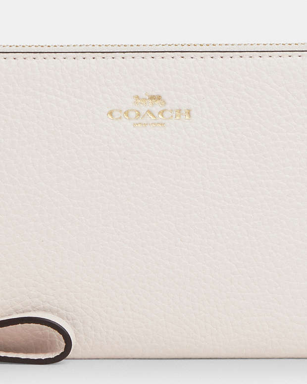Corner Zip Wristlet Pebbled Leather-Gold-Chalk Pebbled Leather-Gold-Chalk