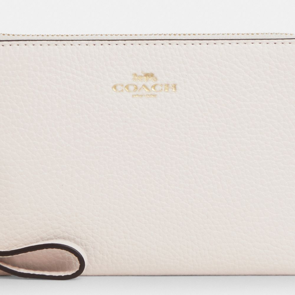 Corner Zip Wristlet Pebbled Leather-Gold-Chalk Pebbled Leather-Gold-Chalk