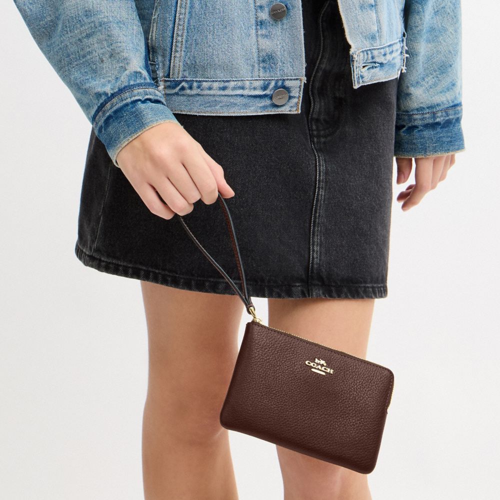 Coach Corner Zip Wristlet Gold/Maple