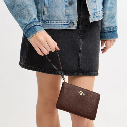 Coach Corner Zip Wristlet Gold/Maple