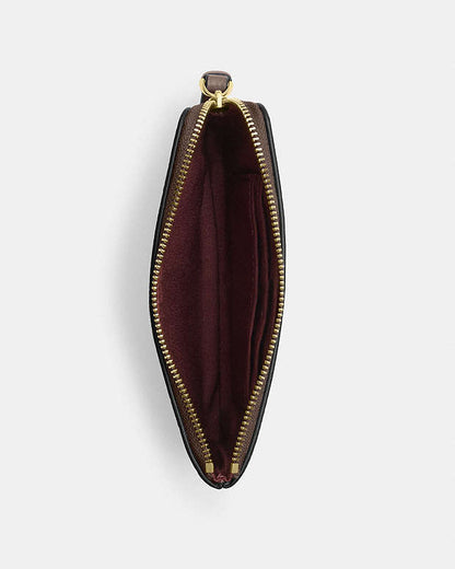 Corner Zip Wristlet Pebbled Leather-Gold-Dark Stone Pebbled Leather-Gold-Dark Stone