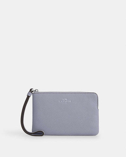 Corner Zip Wristlet Pebbled Leather-Silver-Mist Pebbled Leather-Silver-Mist