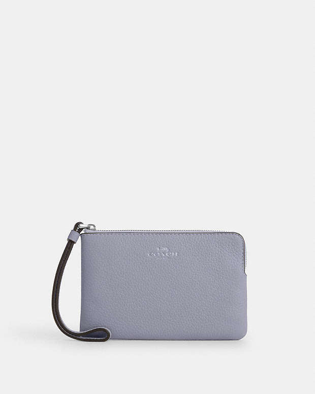 Corner Zip Wristlet Pebbled Leather-Silver-Mist Pebbled Leather-Silver-Mist