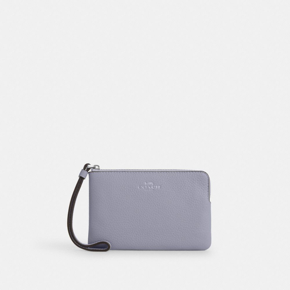 Corner Zip Wristlet Pebbled Leather-Silver-Mist Pebbled Leather-Silver-Mist