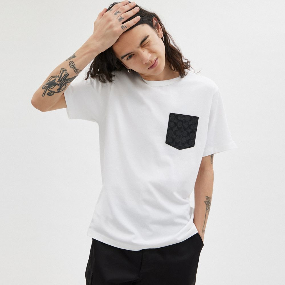 Coach Essential Pocket T Shirt White Charcoal Signature