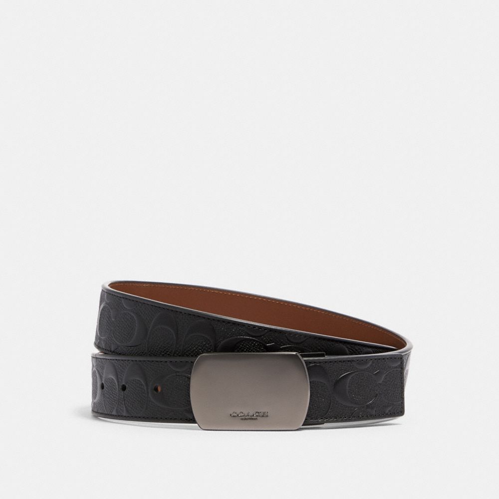 Plaque Buckle Cut To Size Reversible Belt, 38 Mm Smooth Leather-Gunmetal-Black-Dark Saddle Smooth Leather-Gunmetal-Black-Dark Saddle