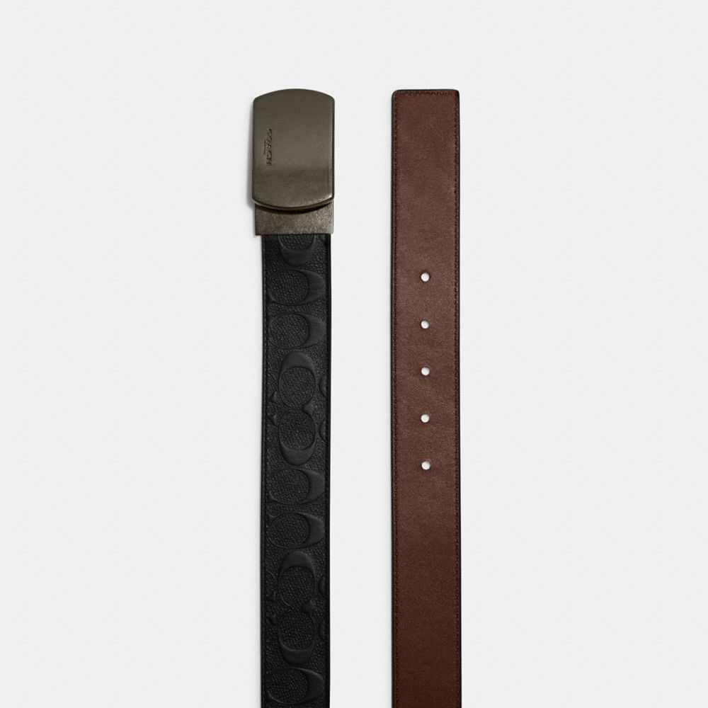 Plaque Buckle Cut To Size Reversible Belt, 38 Mm Smooth Leather-Gunmetal-Black-Dark Saddle Smooth Leather-Gunmetal-Black-Dark Saddle