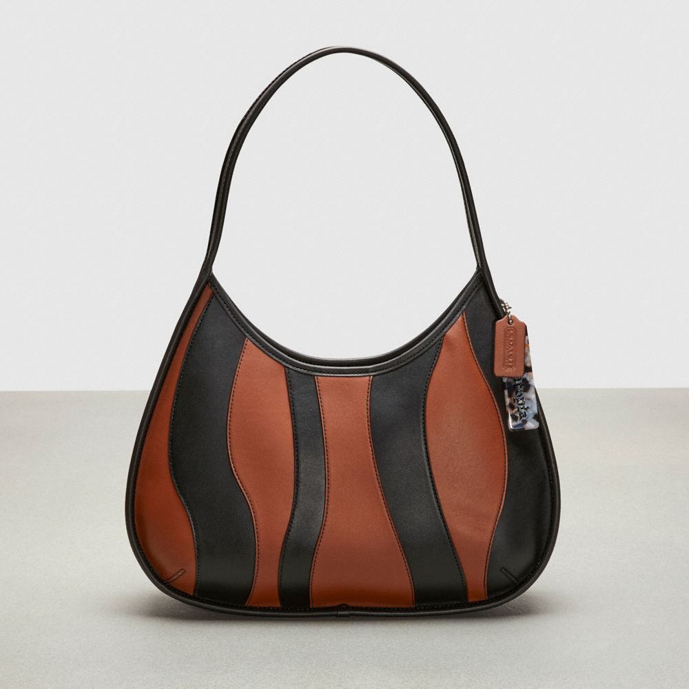 Coach Ergo Bag With Wavy Stripe In Upcrafted Leather Black Saddle